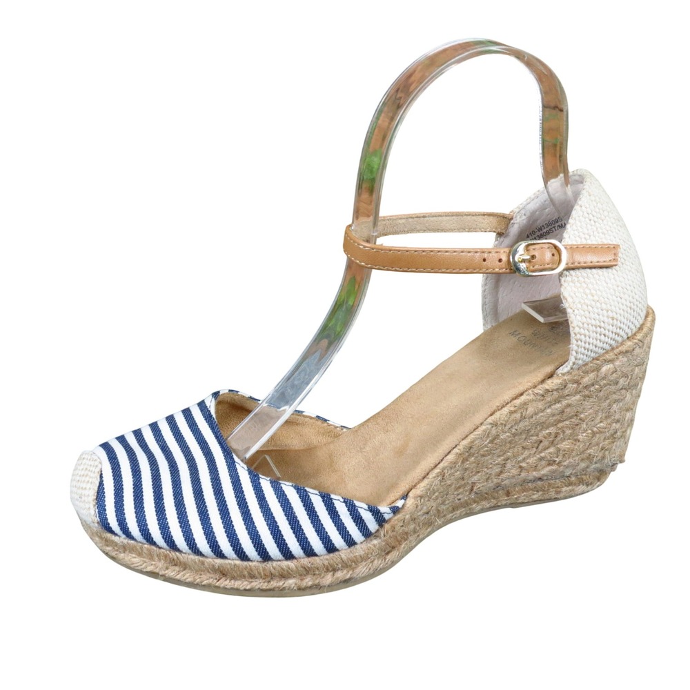 White Mountain Mamba Women Espadrille Wedge Size 7.5 Summer Nautical Blue White